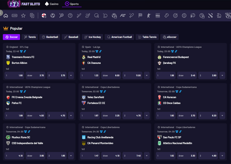 Fast Slots sportsbook with soccer betting market for players in Cyprus Sporting Betting