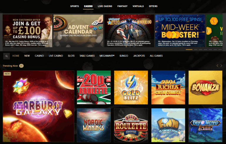 Fitzdares Casino homepage with holiday promotions and trending games, typical of premium Non Gamstop Casinos with UK player focus.