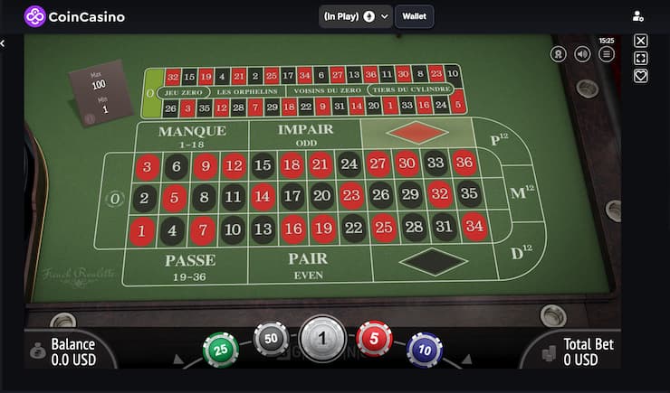 A snapshot of French Roulette at NZ Online Roulette Casino Coin Casino