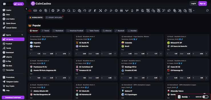 The CoinCasino sportsbook homepage - a top non gamstop betting site