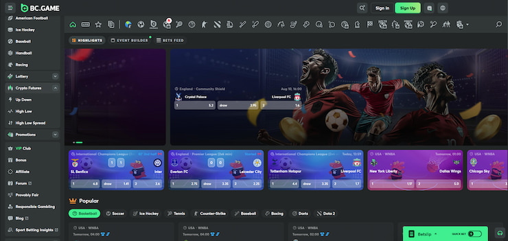 Screenshot of BC.Game sportsbook section showing live and upcoming sports betting events, highlighted on Best Online Casinos UK.