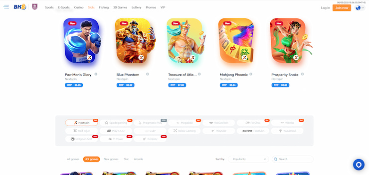 A screenshot of the slots game lobby on the BK8 casino site - one of the best online casinos in Indonesia