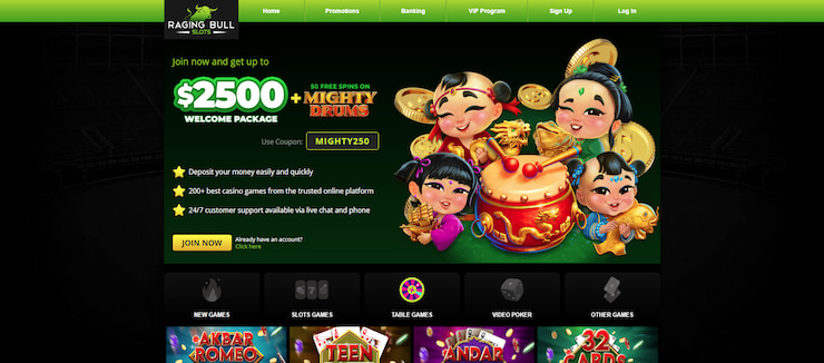 A screenshot of Raging Bull Casino.