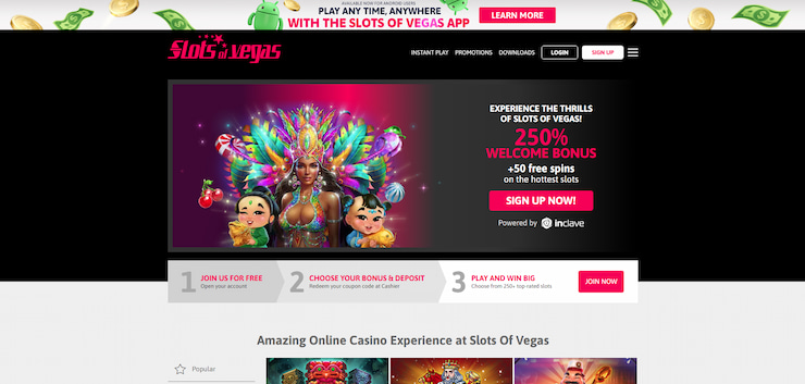 A snapshot of Slots of Vegas Blackjack Casino site.