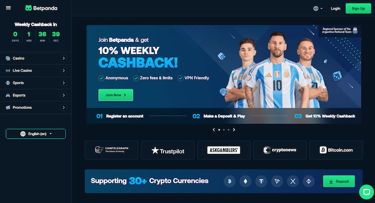 A snapshot of the homepage of BetPanda Casino - a fast payout Casino for UK players