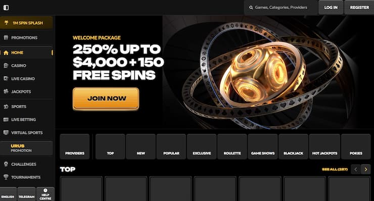 A snapshot of Spinsy Casino homepage - a top AU Online Casino with fast payouts
