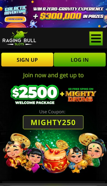 An image of the Raging bull mobile page.