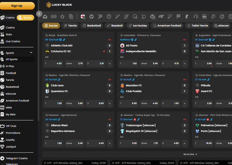 Lucky Block platform offering Cyprus Sporting Betting with live sports games