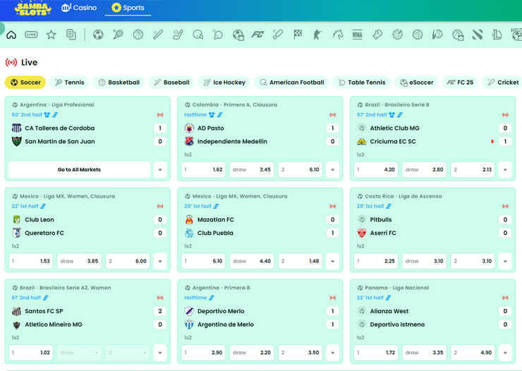 Samba Slots sportsbook with live sports games for Cypriot bettors and Cyprus Sporting Betting
