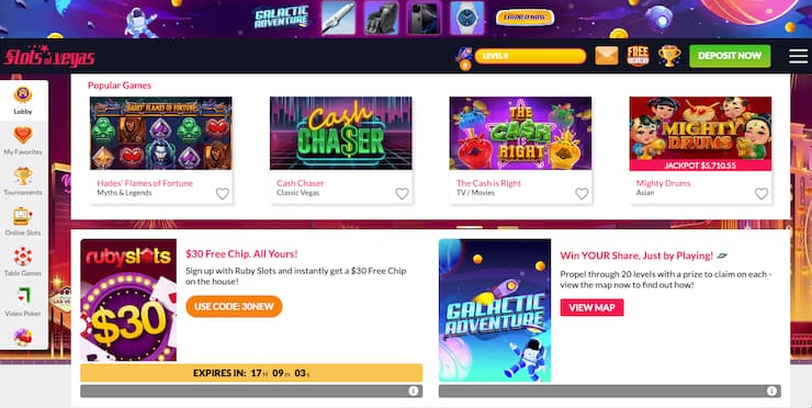 A snapshot of Slots of Vegas, a top Craps Casino for US players