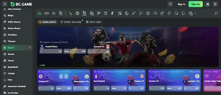 screenshot of the BC.Game sportsbook interface featuring football matches and odds for Premier League teams at Best Online Casinos UK