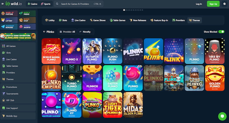 A snapshot of the instant games at Wild.io - a fast payout UK casino