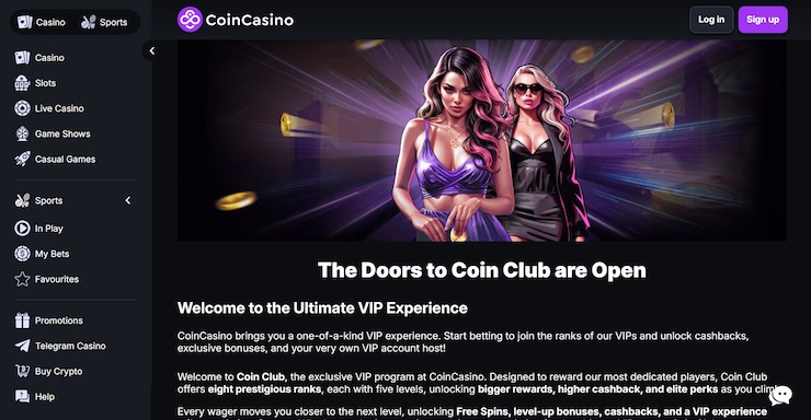 A screenshot of the Canadian Slot CoinCasino VIP Club.