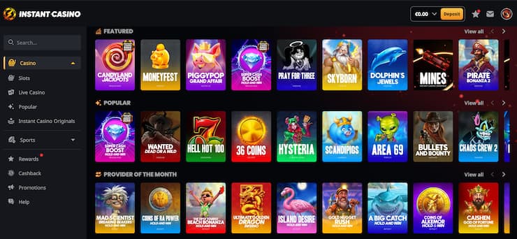 Instant Casino,a top Hong Kong casino homepage with slots and live dealer tables 