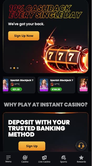 A snapshot of Instant Casino, a top ETH Casino for US Players