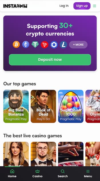 A snapshot of Instaspin crypto betting site