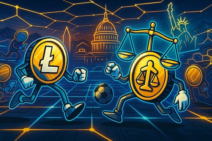 Is Litecoin sports betting legal in the US digital illustration with crypto tokens and blockchain theme