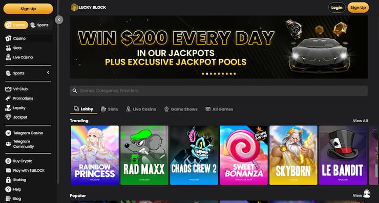 A snapshot of a top ripple casino, LuckyBlock