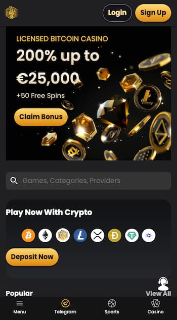 A snaphot of Lucky Block Casino on mobile, one of the best ETH Casinos for US players