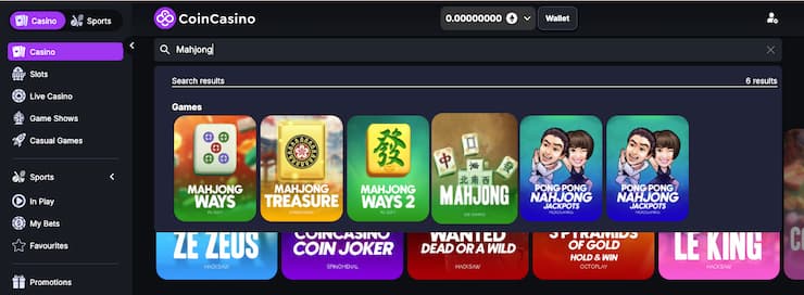 CoinCasino online casino Mahjong games selection with popular Hong Kong variants