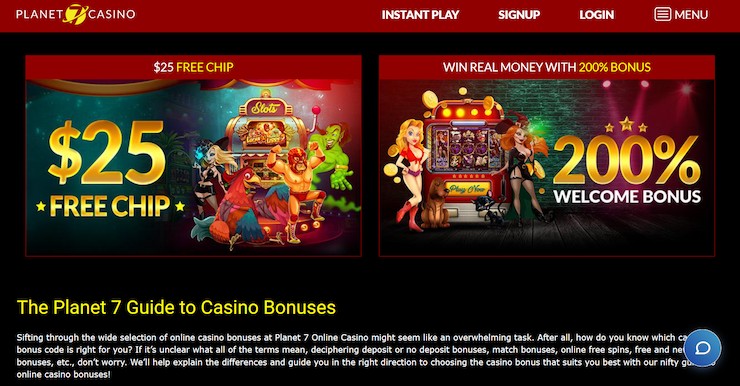 An image including the Planet 7 free chip offer, a type of Planet 7 casino no deposit bonus.