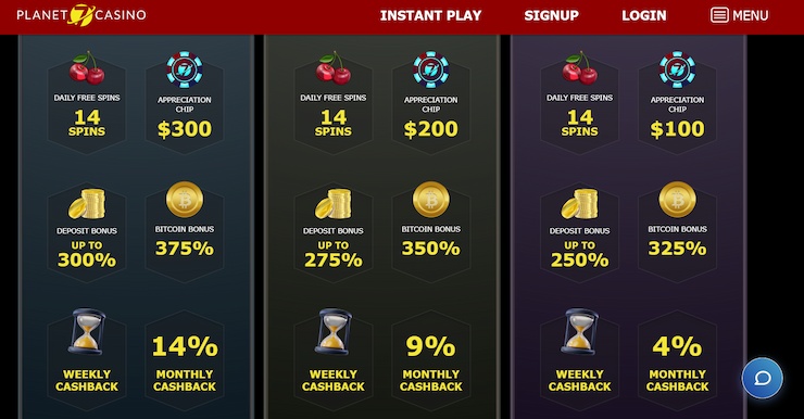 A screenshot of the Planet 7 VIP program and the rewards you can receive.