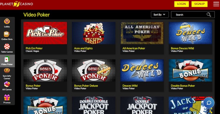 An image of the Planet 7 video poker options.