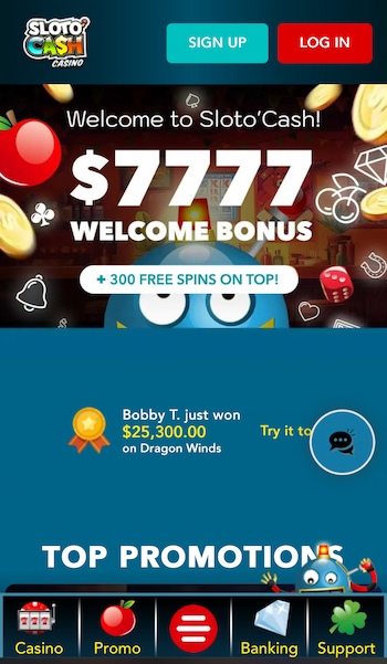 A screenshot of the Slotocash casino app homepage.