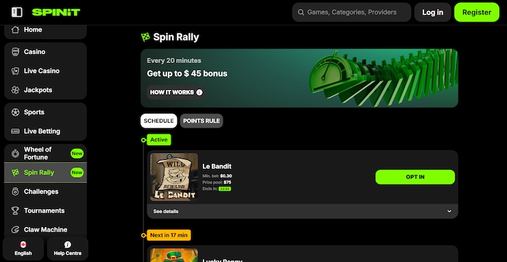 An image of the Spinit Spin Rally promotion for Canadian players.