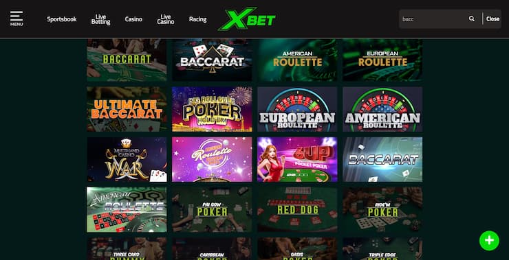 XBet baccarat and Ultimate Baccarat options in casino lobby