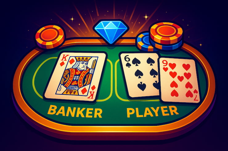 An image of a baccarat table, showing player and banker bets.