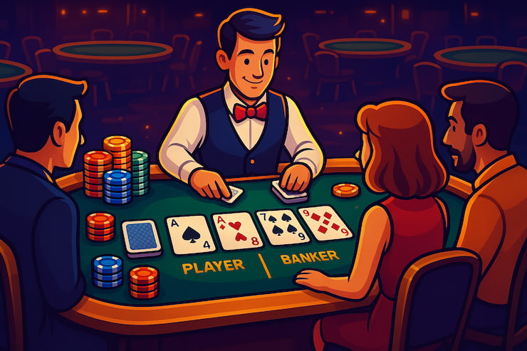An image showing players at a baccarat table in a casino.