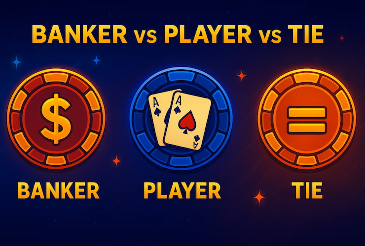 A visual representation of the three main bet types in baccarat odds.