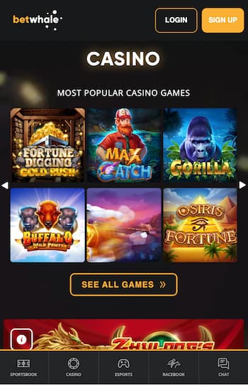 A snapshot Of BetWhale on mobile, a top baccarat casino