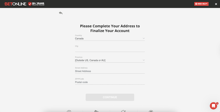 BetOnline Litecoin sportsbook withdrawal form for account setup.