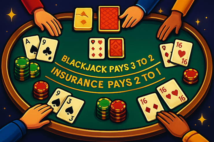 An image showing various players around a blackjack table.