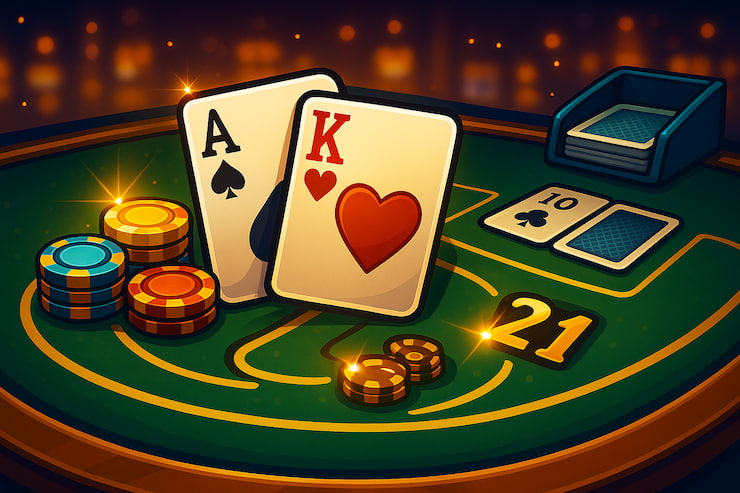 An image of blackjack cards on the blackjack table.