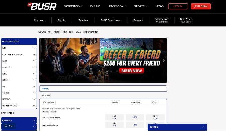 busr visa sportsbook refer friend bonus and football game odds