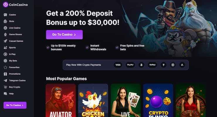 A view of the welcome bonus at CoinCasino, a top ripple casinos for US players