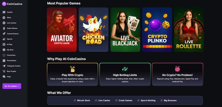 CoinCasino lobby screenshot – best online casinos Australia crypto games