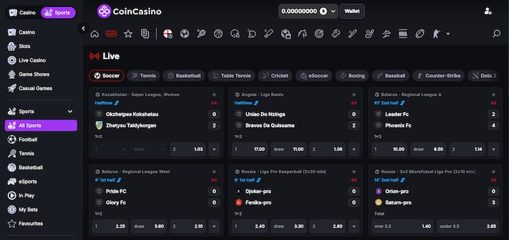 CoinCasino sportsbook live litecoin betting markets