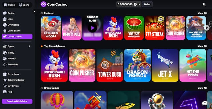 CoinCasino online HK casino homepage with slots and live dealer games