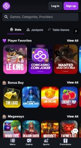 A snapshot of CoinCasino, a top Ethereum Casino for US players