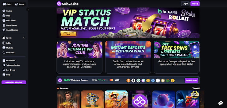 CoinCasino homepage.