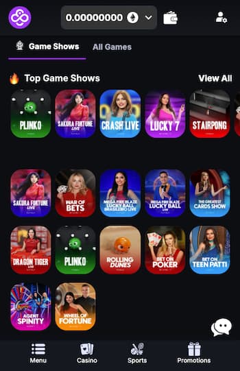 CoinCasino mobile game shows with Plinko, Crash Live, and Lucky 7 – 1 dollar deposit casino