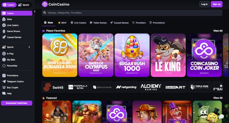 A snapshot of the game selection at a top EU Casino - CoinCasino