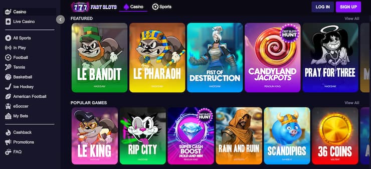 Fast Slots HK online casino homepage with featured slots and live dealer games 