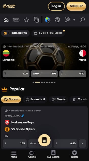 A snapshot of Golden Panda, a top crypto betting site for US bettors