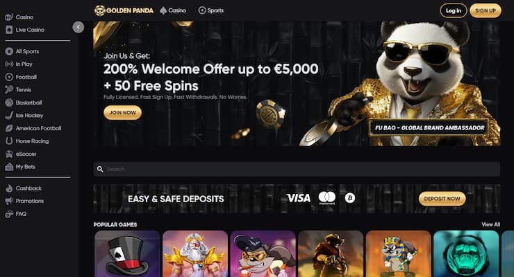 A snapshot of EU Casino Golden Panda bonus banner
