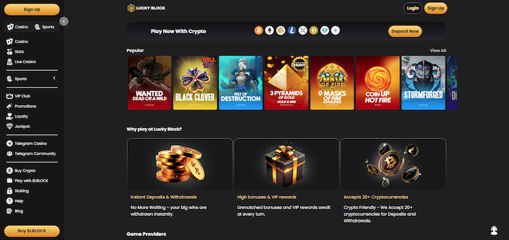 A snapshot of one of the top non UK casinos, LuckyBlock,